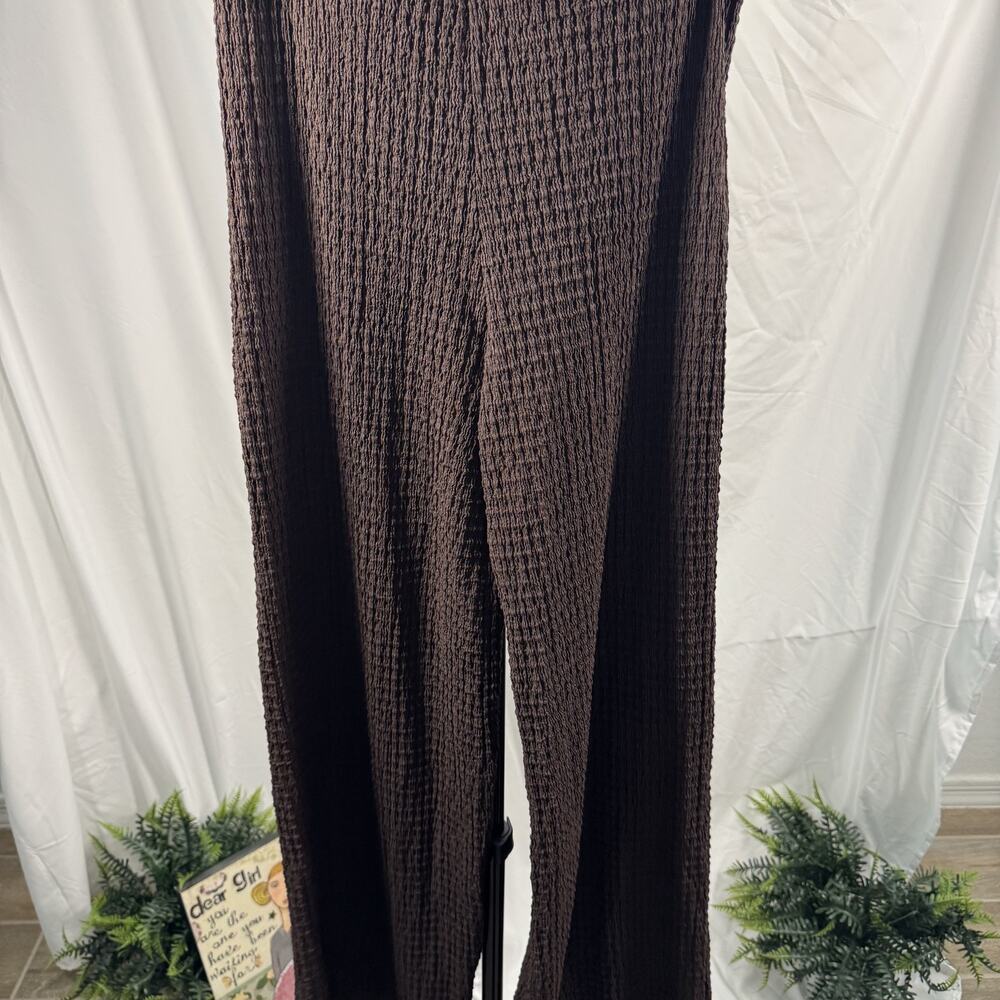 Zara Chocolate Brown Waffle Knit Textured Wide Leg Pants Size M Minimalist